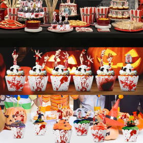 48Pcs Halloween Cupcake Toppers Wrappers Rip Kit Bloody Zombie Hand Cupcake Pick Decorations For Halloween Horror Movie Bloody Theme Birthday Party Ca