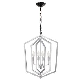4-Light Farmhouse Chandeliers, Matte Black And Sliver Matte Black Vintage Cage Light Fixture ,Adjustable Height Chandeliers For Dining Room, Bedroom,
