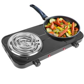 2 Color Options -- 1Pc 2000W Electric Double Burner Portable Coil Heating Hot Plate Stove Countertop RV Hotplate With Non Slip Rubber Feet 5 Temperatu (Color: Black)