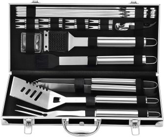 Grilljoy BBQ Accessories Grill Tools Set - 22PCS Stainless Steel Barbecue Grill Accessories For Outdoor Grill With Black Aluminum Case - Grilling Gift (Option: Silver-Grilljoy-Stainless Steel)
