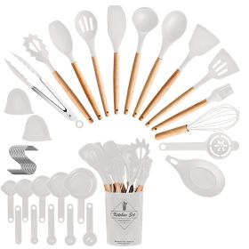 4 Colors Options -- Set Of 35Pcs Kitchen Cooking Utensils Set Spatula Set Baking Utensil Set Kitchen Accessories Necessities With Holder Egg Whisk Sep (Color: White)